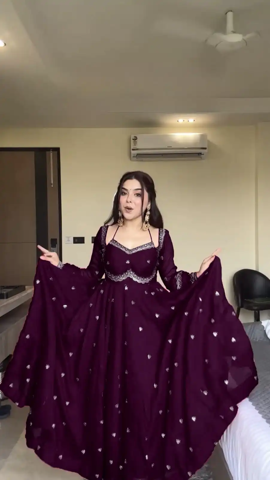 RTC 5924 Wine Georgette Thread With Sequence Gown Perfect for Wedding, Party, Reception, Holi, Eid . Available at ₹1999 only. Delivery 4-6 Working Days. | Gowns, Bollywood Gowns, Creative Gowns, Designer Gowns, Embroidered Gowns, Party Wear Gowns