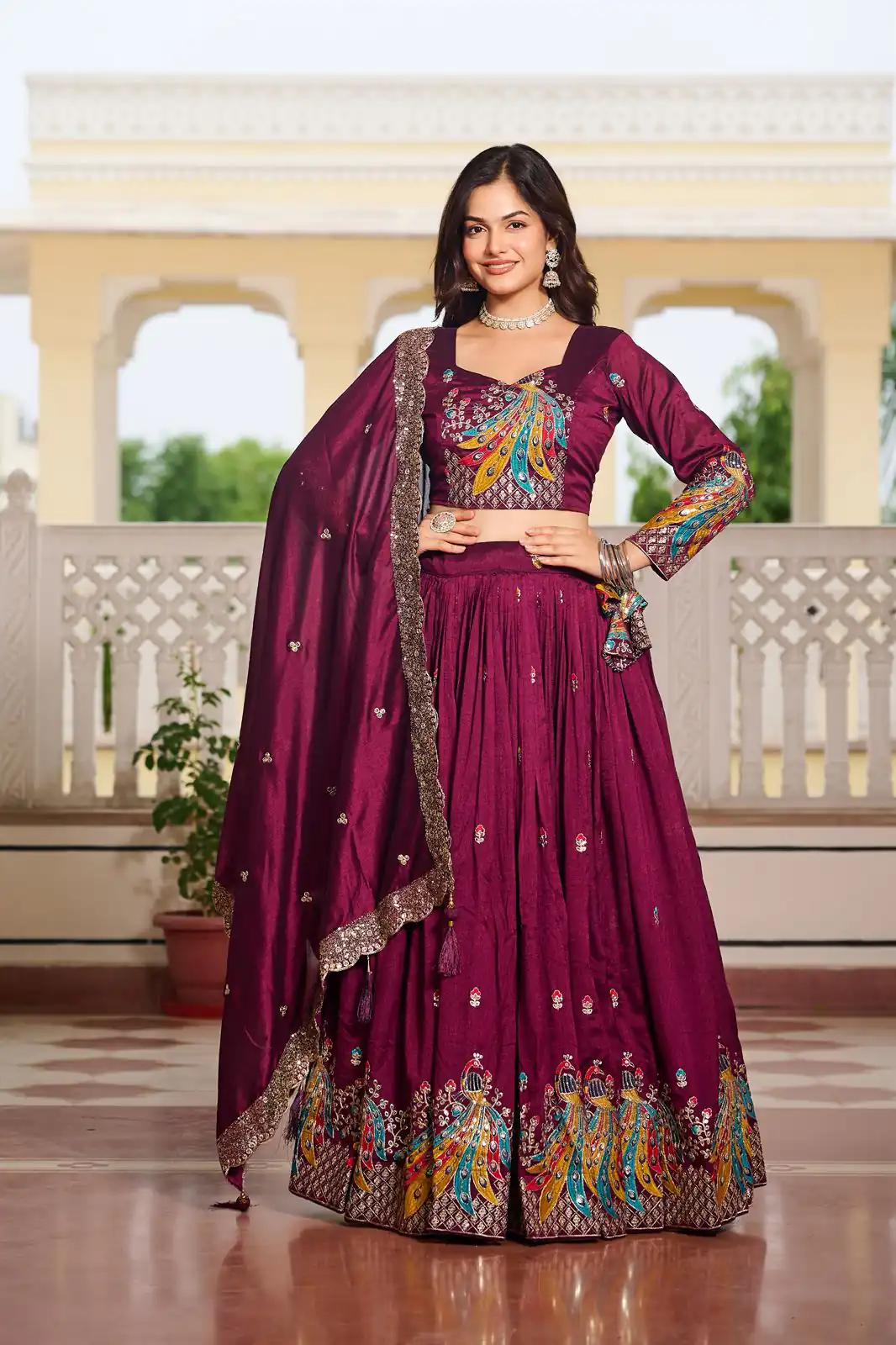 Ram 113 Wine Color Vichitra Lehenga Choli with Embroidery Work. Exclusive Offer ₹3099. Delivery 4-6 Working Days. Shop now. | Lehenga, Bollywood Lehenga, Creative Lehenga, Designer Lehenga, Embroidered Lehenga, Party Wear Lehenga