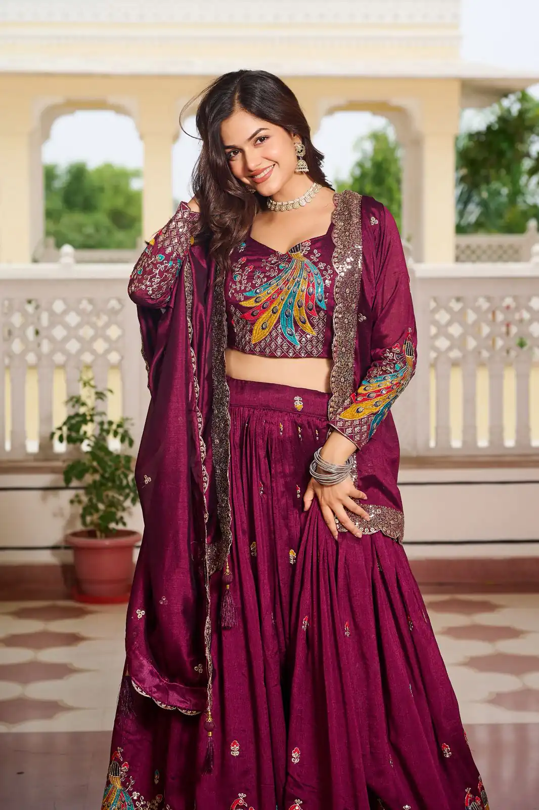Ram 113 Wine Color Vichitra Lehenga Choli with Embroidery Work. Exclusive Offer ₹3099. Delivery 4-6 Working Days. Shop now. | Lehenga, Bollywood Lehenga, Creative Lehenga, Designer Lehenga, Embroidered Lehenga, Party Wear Lehenga