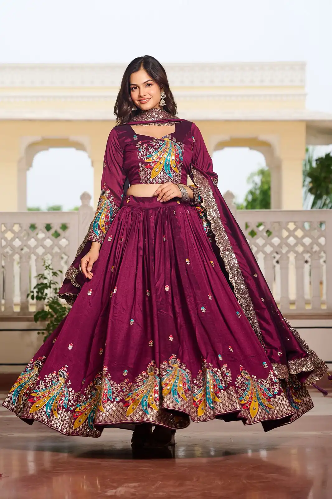 Ram 113 Wine Color Vichitra Lehenga Choli with Embroidery Work. Exclusive Offer ₹3099. Delivery 4-6 Working Days. Shop now. | Lehenga, Bollywood Lehenga, Creative Lehenga, Designer Lehenga, Embroidered Lehenga, Party Wear Lehenga