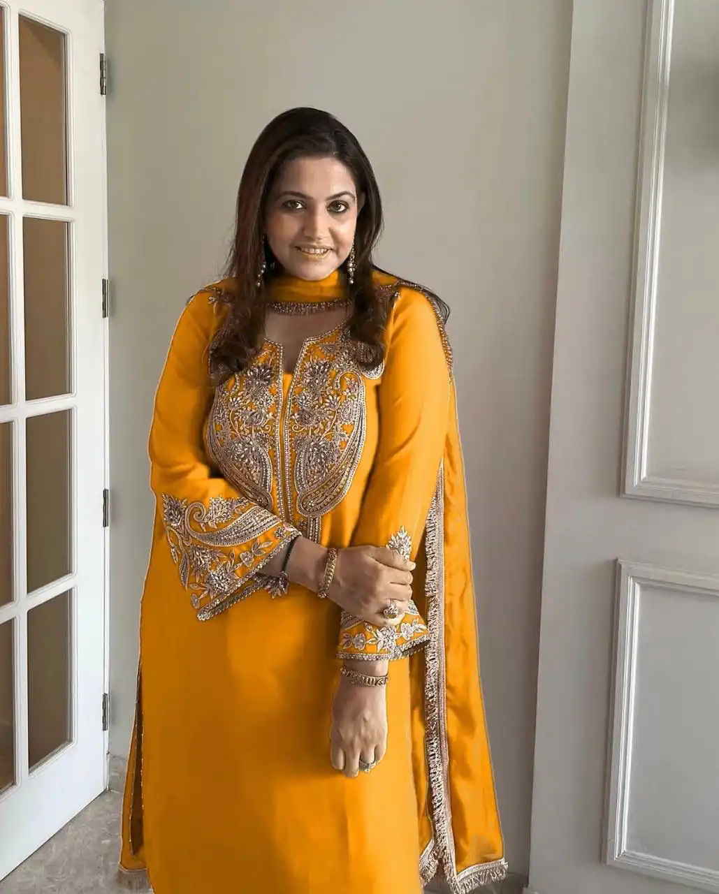 ZSR 3097 Yellow Pure Chinnon Silk With Embroidery Sequence Work With Full Sleeve Salwar Suit Wedding, Party, Festive, Events Exclusive Offer ₹1899. D | Casual Suits, Jump Suits, Tops & Bottoms, Track Suits, Salwar suit, Creative suits, Designer Suits, Palazzo Suits, Party Wear Suits, Patiala Suits, Straight Suits, Trendy Wear