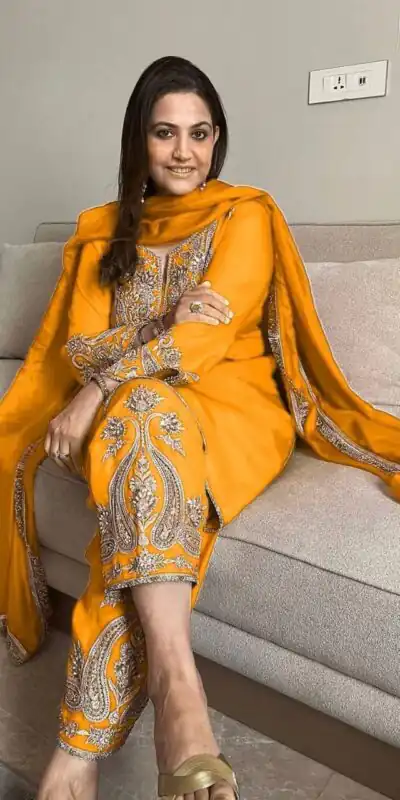 ZSR 3097 Yellow Pure Chinnon Silk With Embroidery Sequence Work With Full Sleeve Salwar Suit Wedding, Party, Festive, Events Exclusive Offer ₹1899. D | Casual Suits, Jump Suits, Tops & Bottoms, Track Suits, Salwar suit, Creative suits, Designer Suits, Palazzo Suits, Party Wear Suits, Patiala Suits, Straight Suits, Trendy Wear