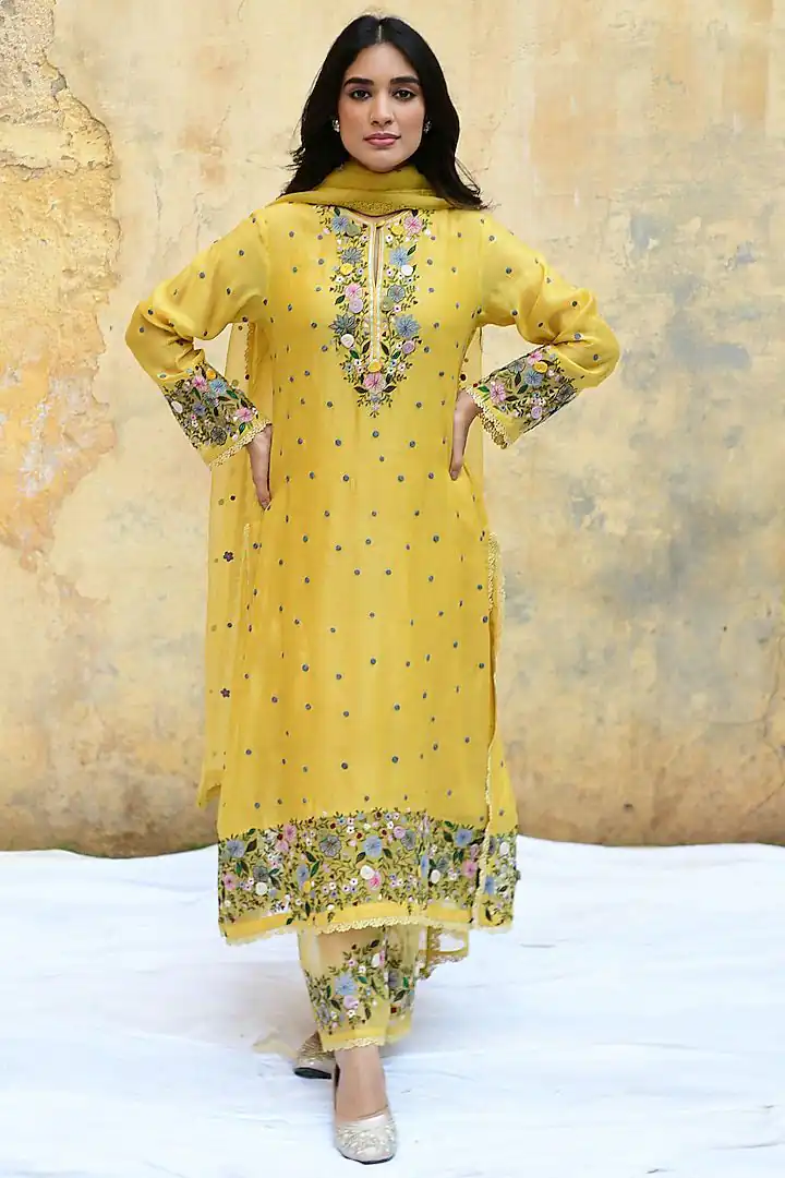 NSR 862 Yellow Faux Georgette Slawar Suit with Embroidery Work & Lace Work. Introductory Price ₹2149. Delivery 4-6 Working Days. Shop now. | Casual Suits, Jump Suits, Tops & Bottoms, Track Suits, Salwar suit, Creative suits, Designer Suits, Palazzo Suits, Party Wear Suits, Patiala Suits, Straight Suits, Trendy Wear