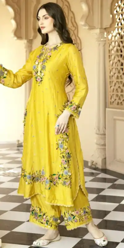 NSR 862 Yellow Faux Georgette Slawar Suit with Embroidery Work & Lace Work. Introductory Price ₹2149. Delivery 4-6 Working Days. Shop now. | Casual Suits, Jump Suits, Tops & Bottoms, Track Suits, Salwar suit, Creative suits, Designer Suits, Palazzo Suits, Party Wear Suits, Patiala Suits, Straight Suits, Trendy Wear