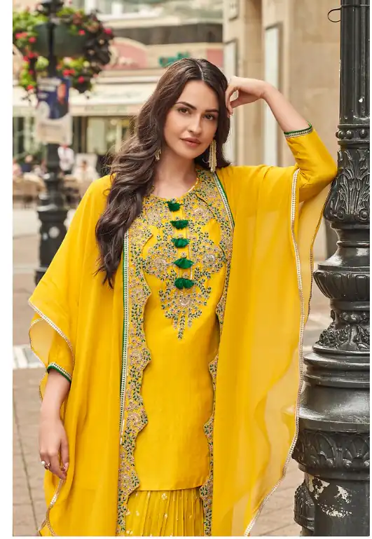 FC Sayuuri 5595 Yellow | Yellow Georgette Salwar Suit with Embroidery Work & Lace Work. Special Price ₹3149. Delivery 4-6 Working Days. Shop now. | Casual Suits, Jump Suits, Tops & Bottoms, Track Suits, Salwar suit, Creative suits, Designer Suits, Palazzo Suits, Party Wear Suits, Patiala Suits, Straight Suits, Trendy Wear