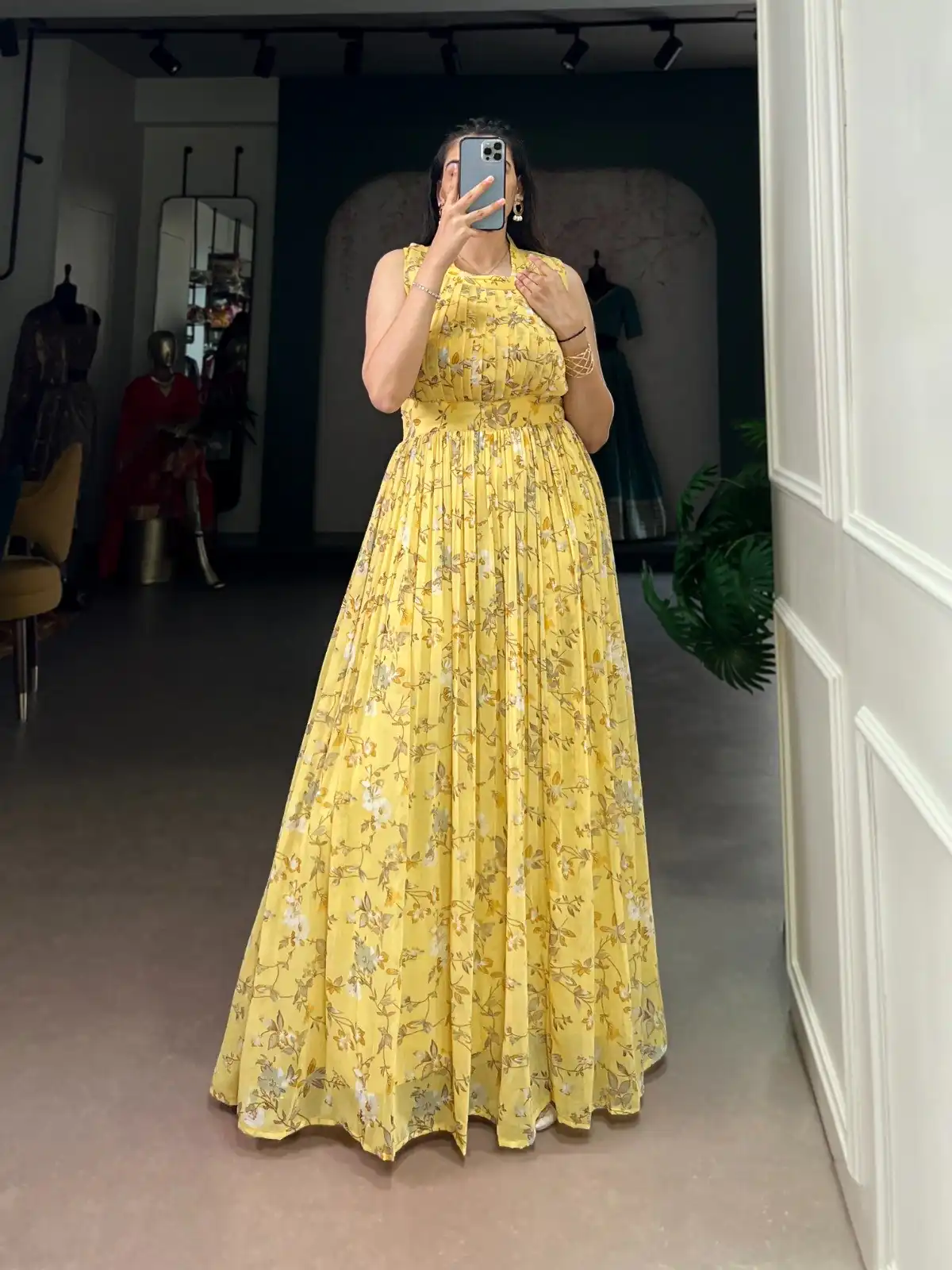 YNF 5200 Yellow Color Weightless Marbal Gown with Designer Work. Available at ₹1649 only. Delivery 4-6 Working Days. Shop now. | Gowns, Bollywood Gowns, Creative Gowns, Designer Gowns, Embroidered Gowns, Party Wear Gowns