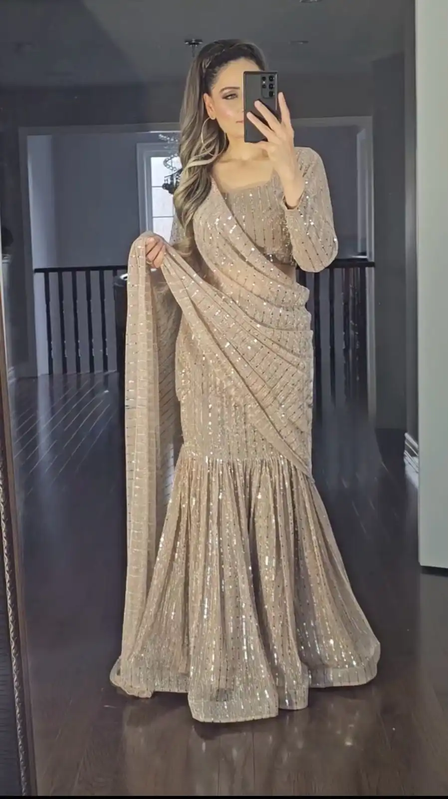 Cream Lecrae Drop Style Lehenga Choli