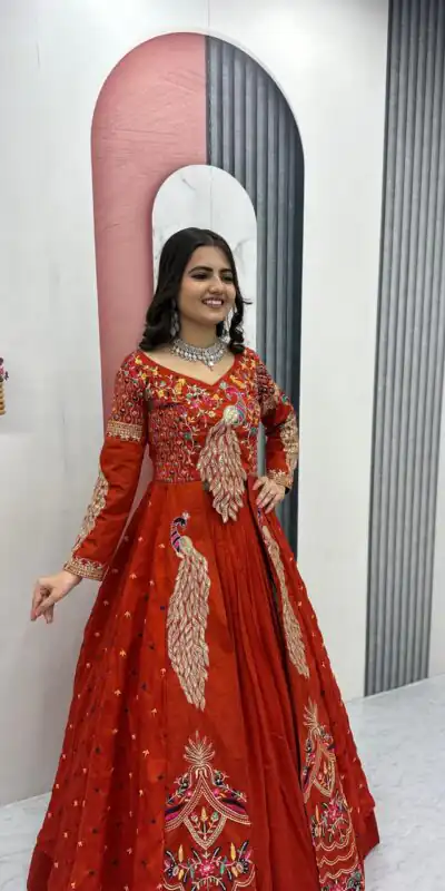 Orange Vichitra Sequence Work Lehenga Choli