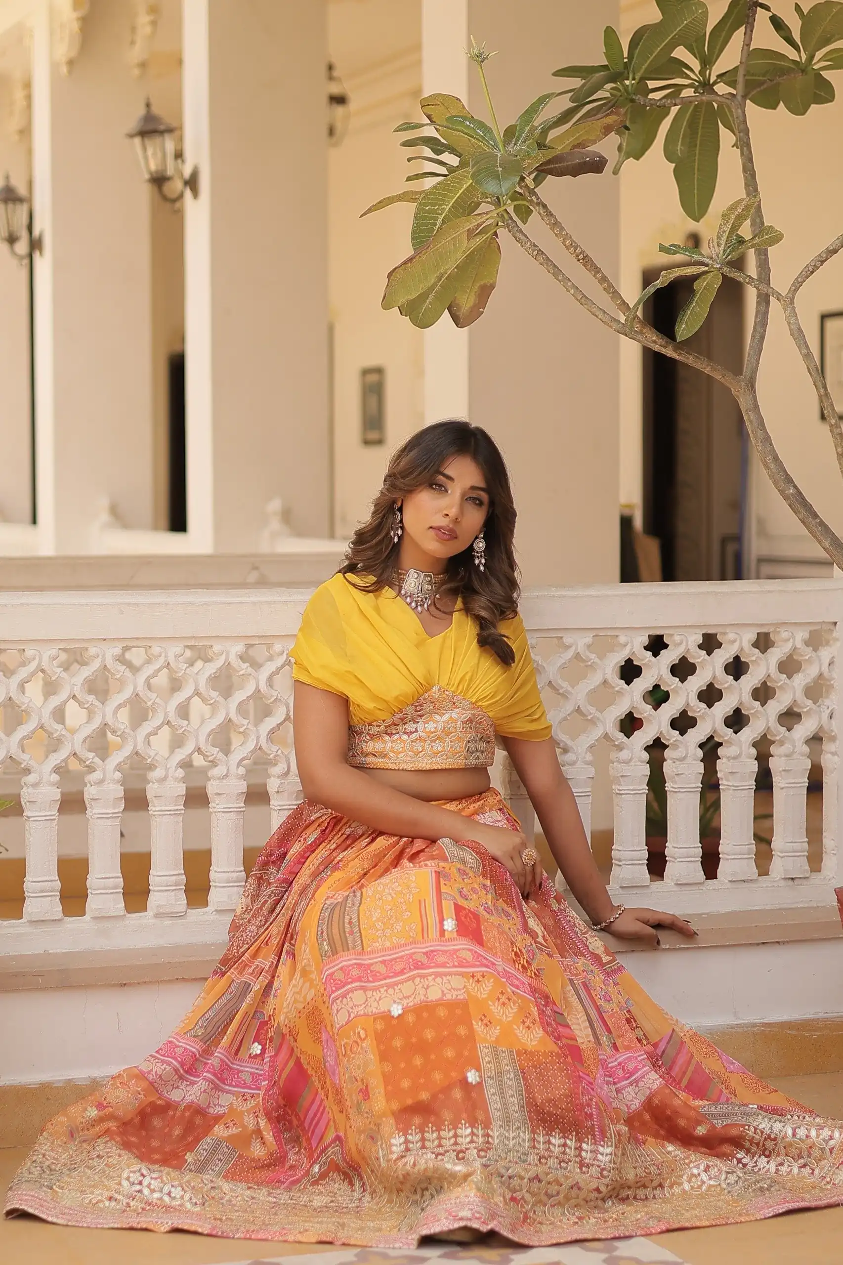 Yellow Russian Silk Embroidery Work Lehenga Choli