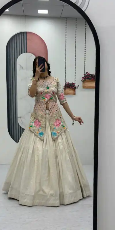Cream Simar Cosmos Embroidery Work Lehenga Choli