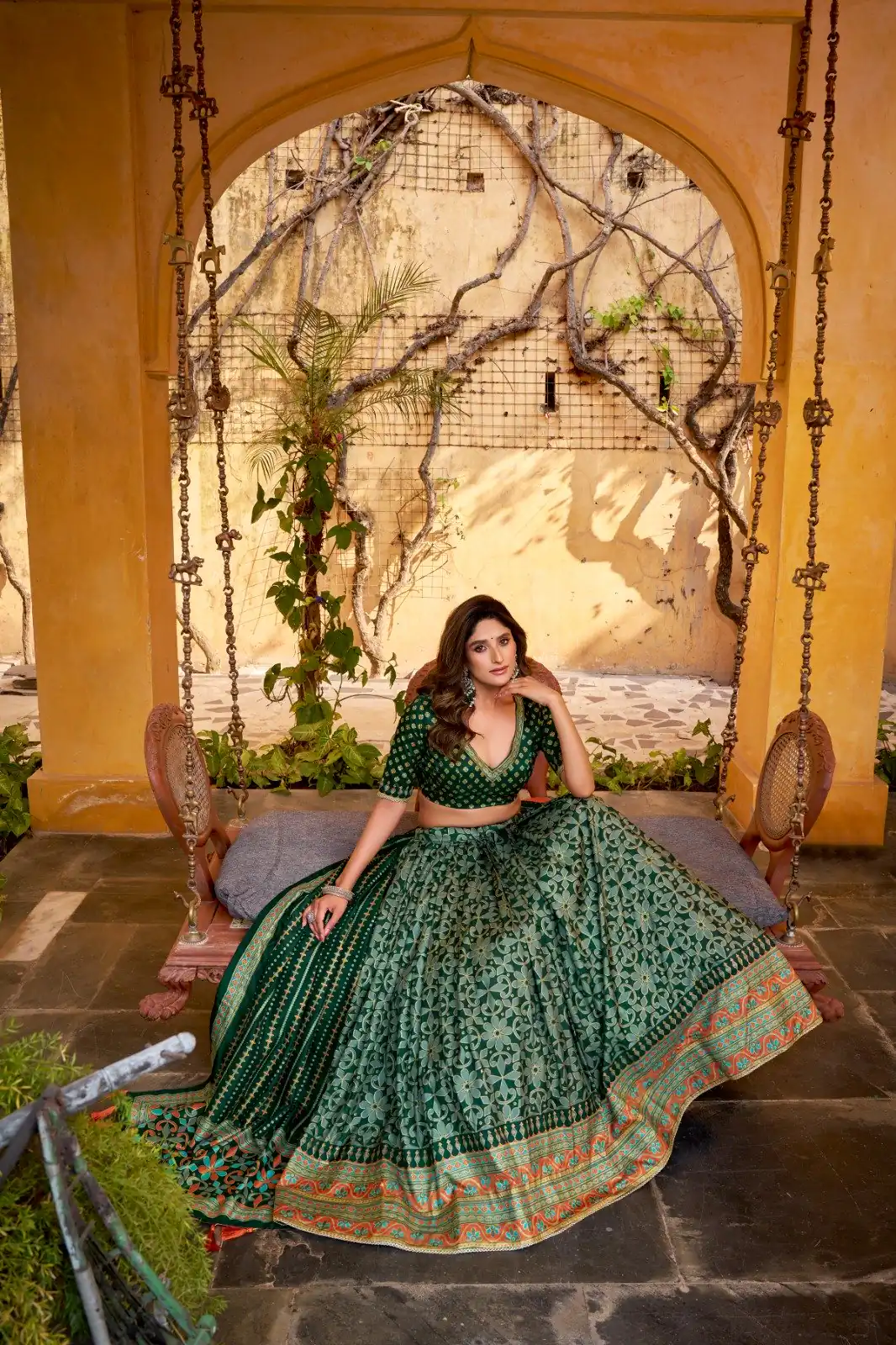 Green Tasar Silk Gotta Patti Lace Work Lehenga Choli