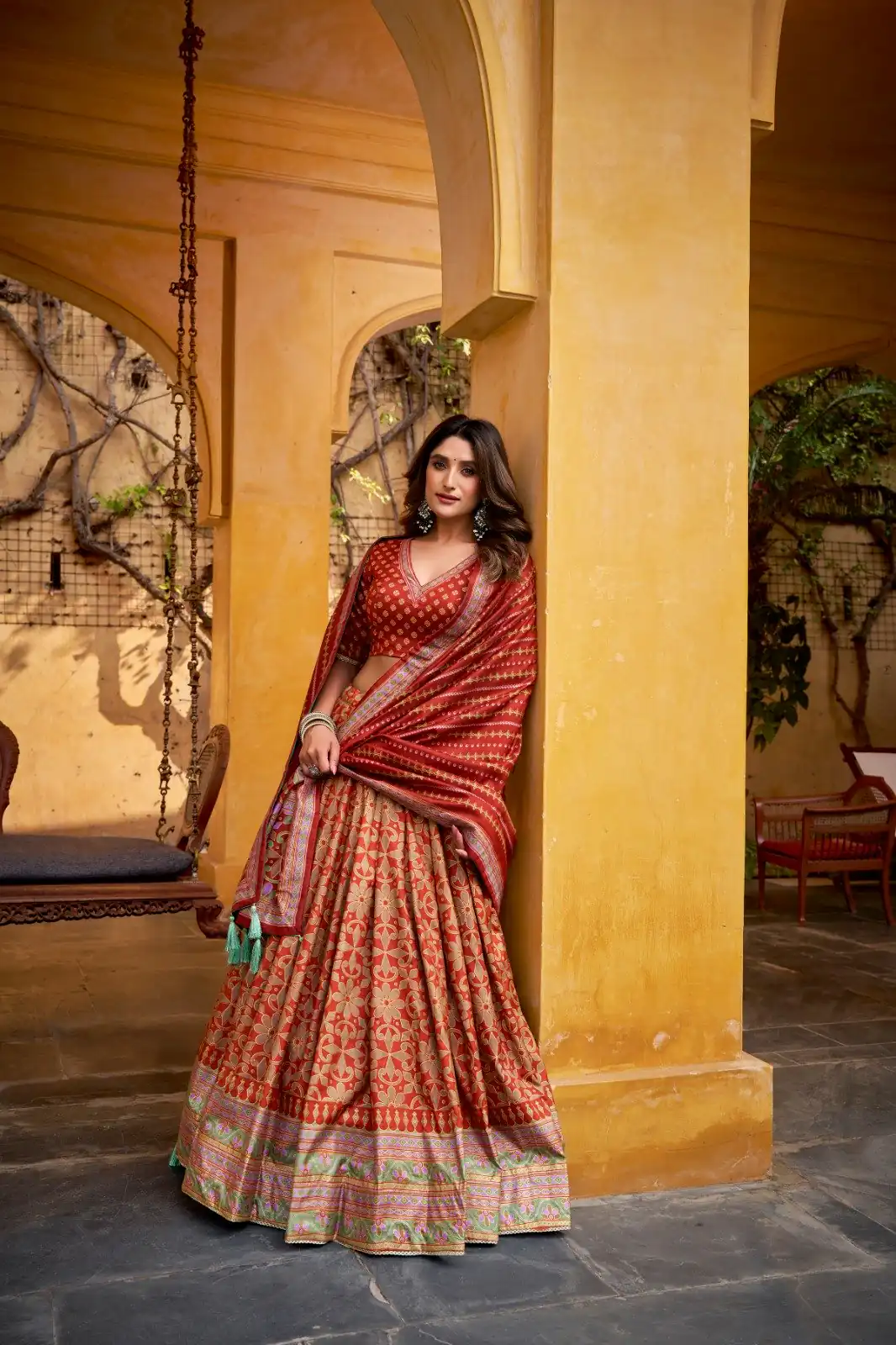 Orange Tasar Silk Gotta Patti Lace Work Lehenga Choli