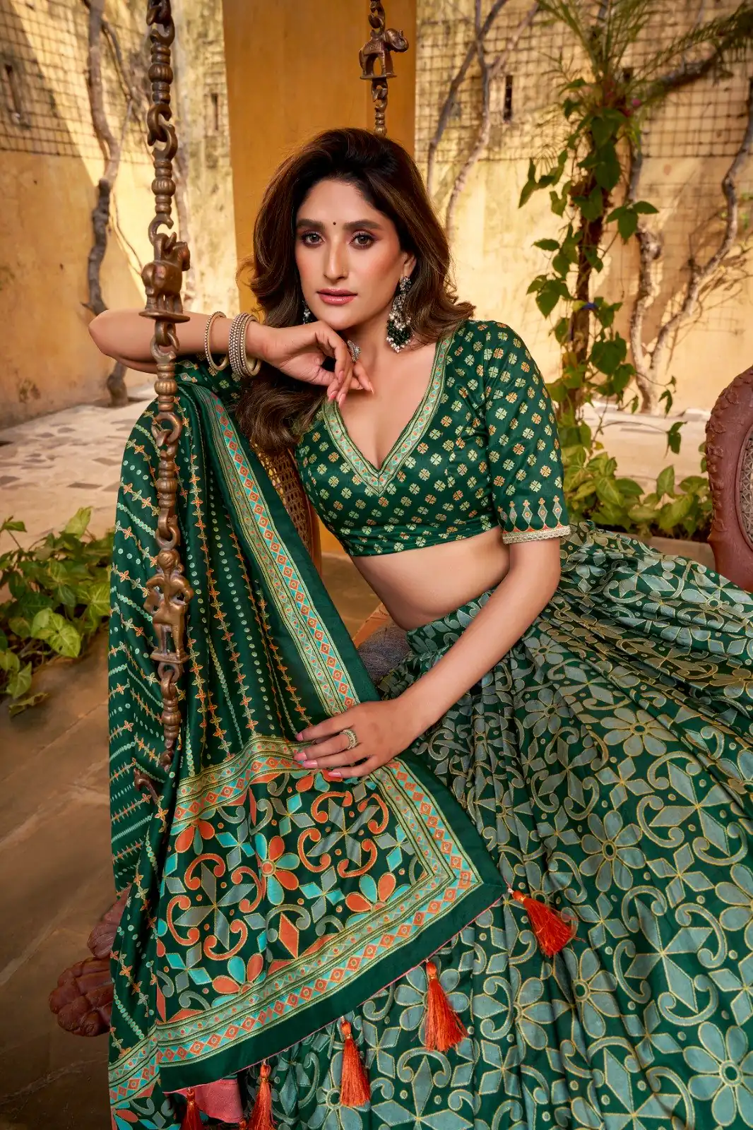 Green Tasar Silk Gotta Patti Lace Work Lehenga Choli - Image 4