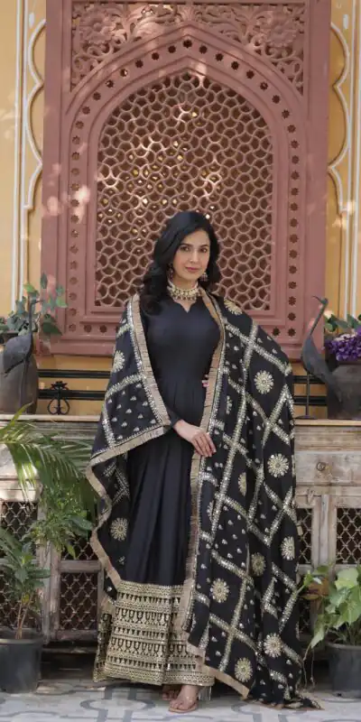 Black Star Georgette Zari Embroidery Work Gown