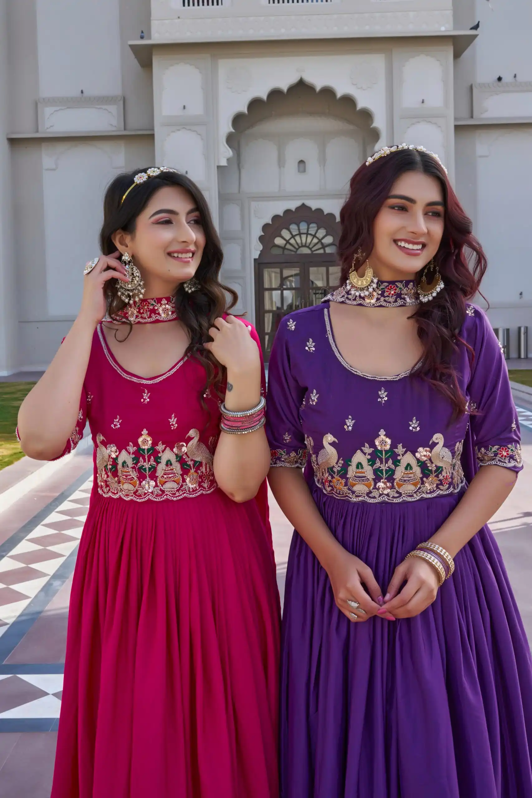 Purple Crap Silk Embroidery Work Gown - Image 3