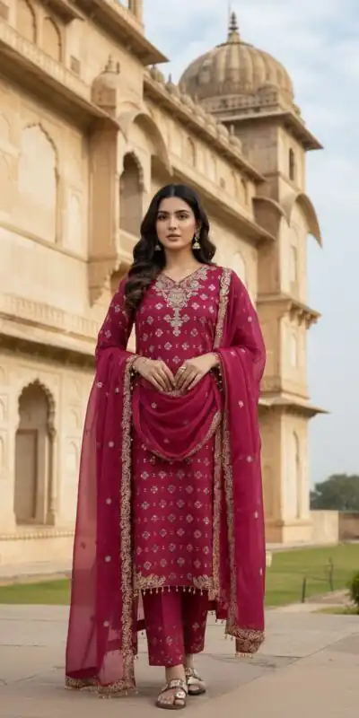 Pink Pure Organza Silk Sequence Work Salwar Suit