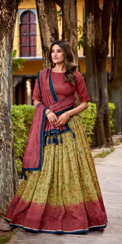 Pink Vichitra Silk Printed Lehenga Choli