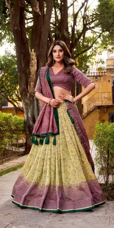 Onion Vichitra Silk Printed Lehenga Choli