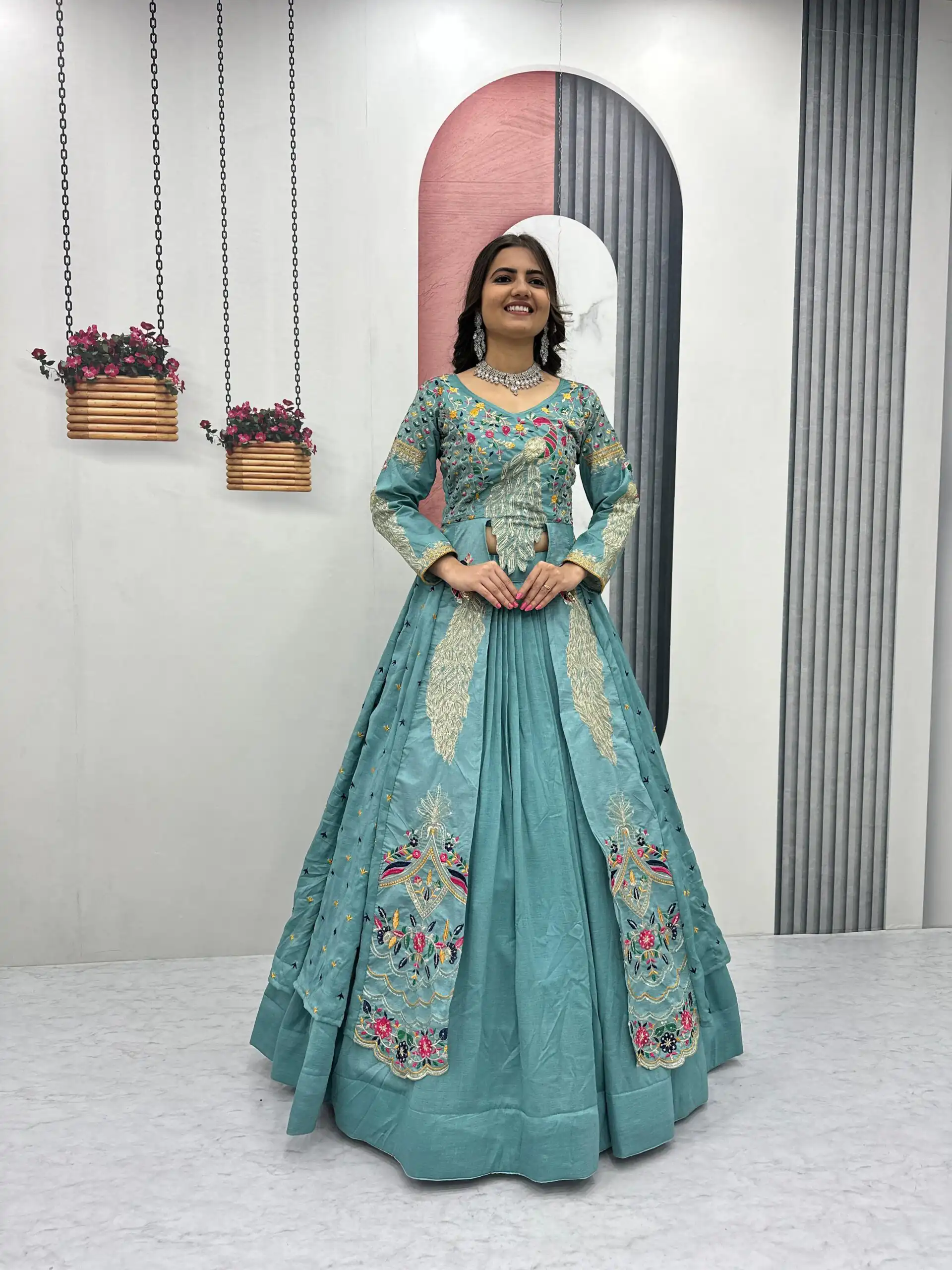 Sky Blue Vichitra Sequence Work Lehenga Choli