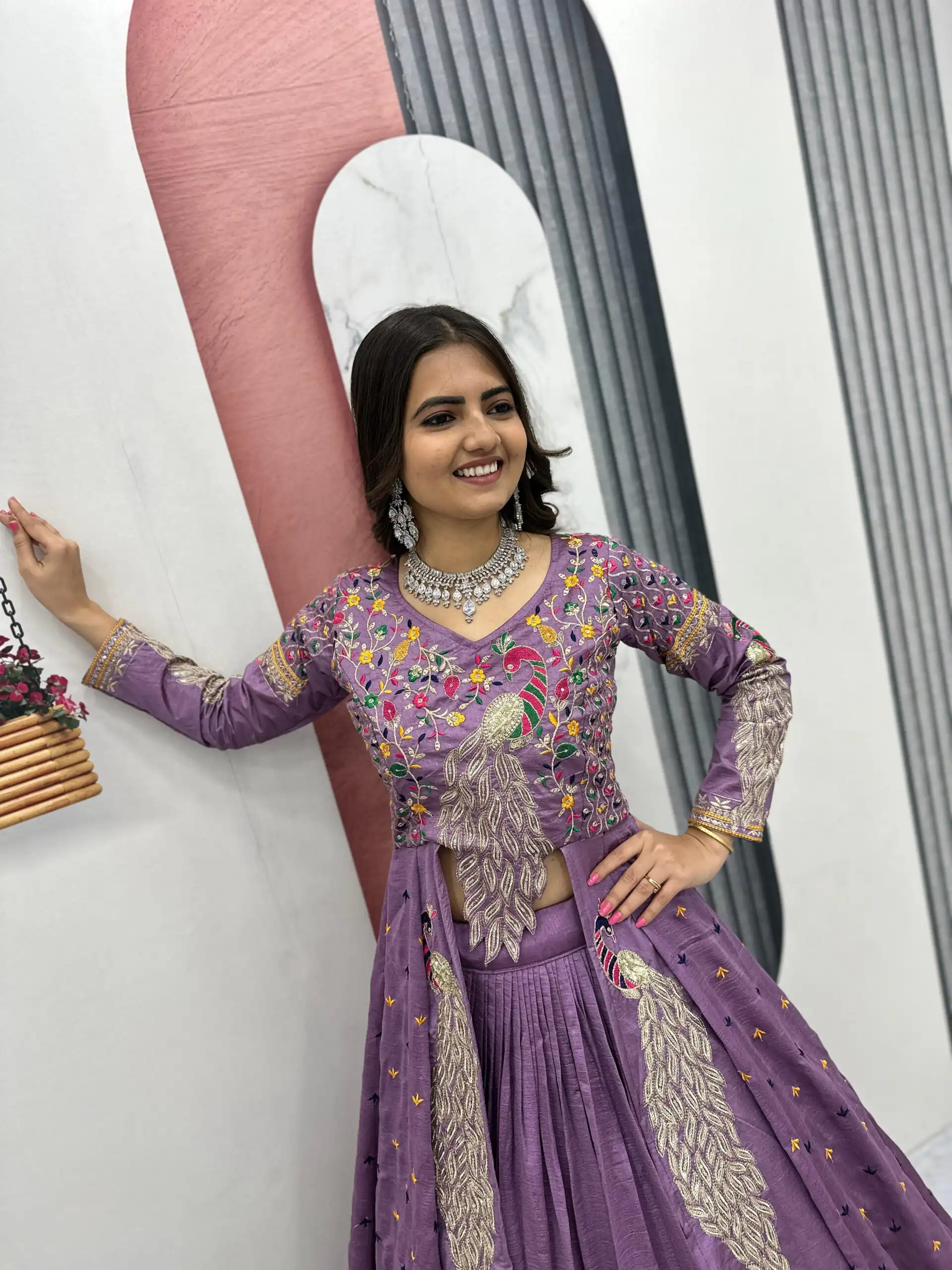 Lavender Vichitra Sequence Work Lehenga Choli - Image 5