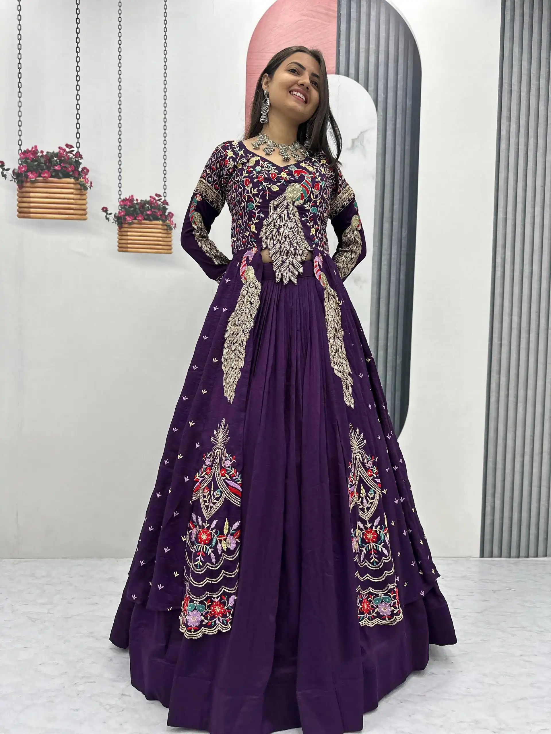 Purple Vichitra Sequence Work Lehenga Choli