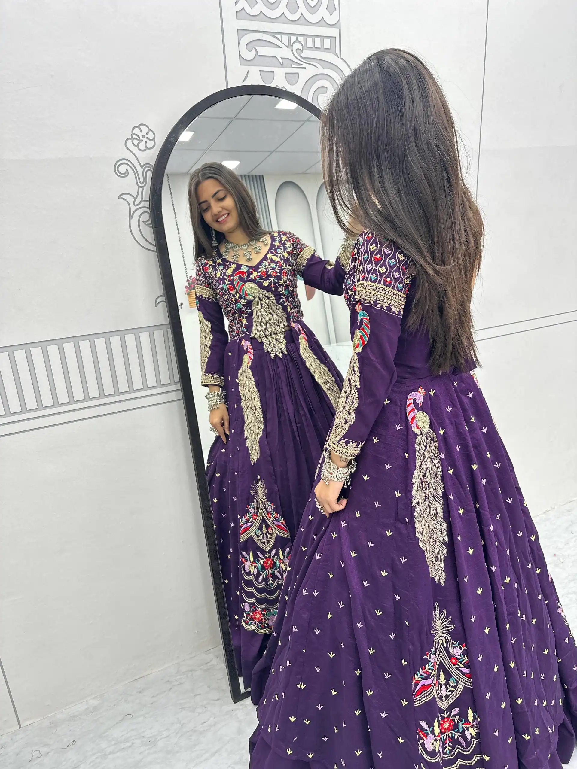 Purple Vichitra Sequence Work Lehenga Choli - Image 3