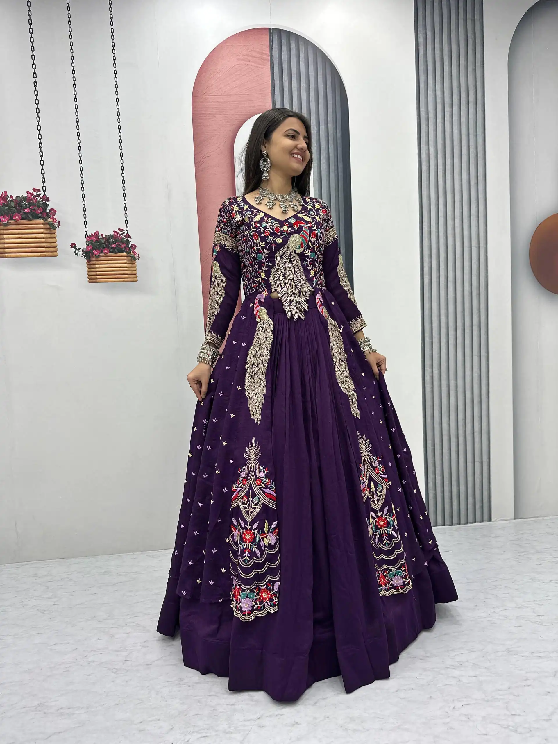Purple Vichitra Sequence Work Lehenga Choli - Image 6