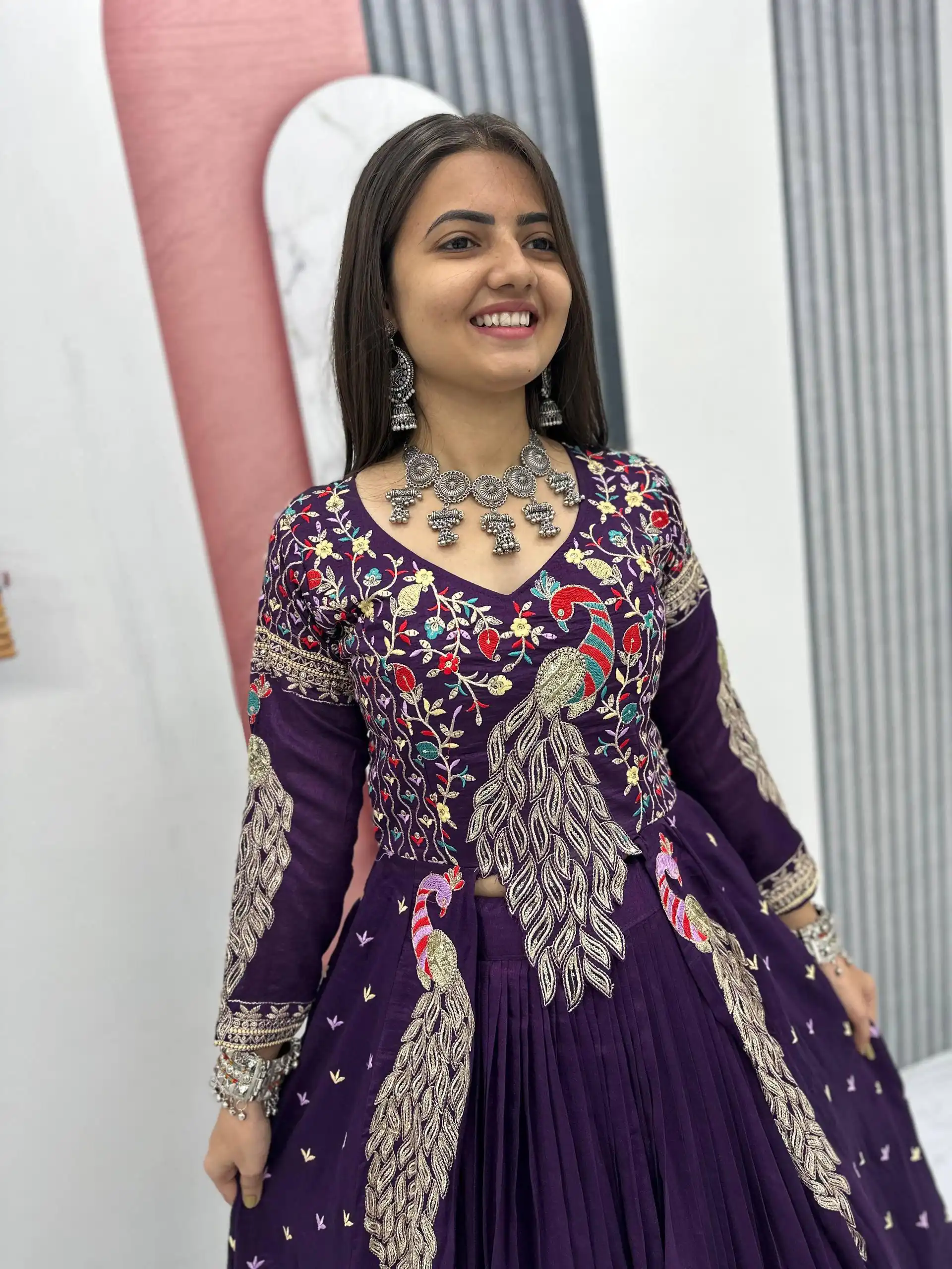 Purple Vichitra Sequence Work Lehenga Choli - Image 8