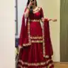 Red Chinon Silk Thread Work Lehenga Choli
