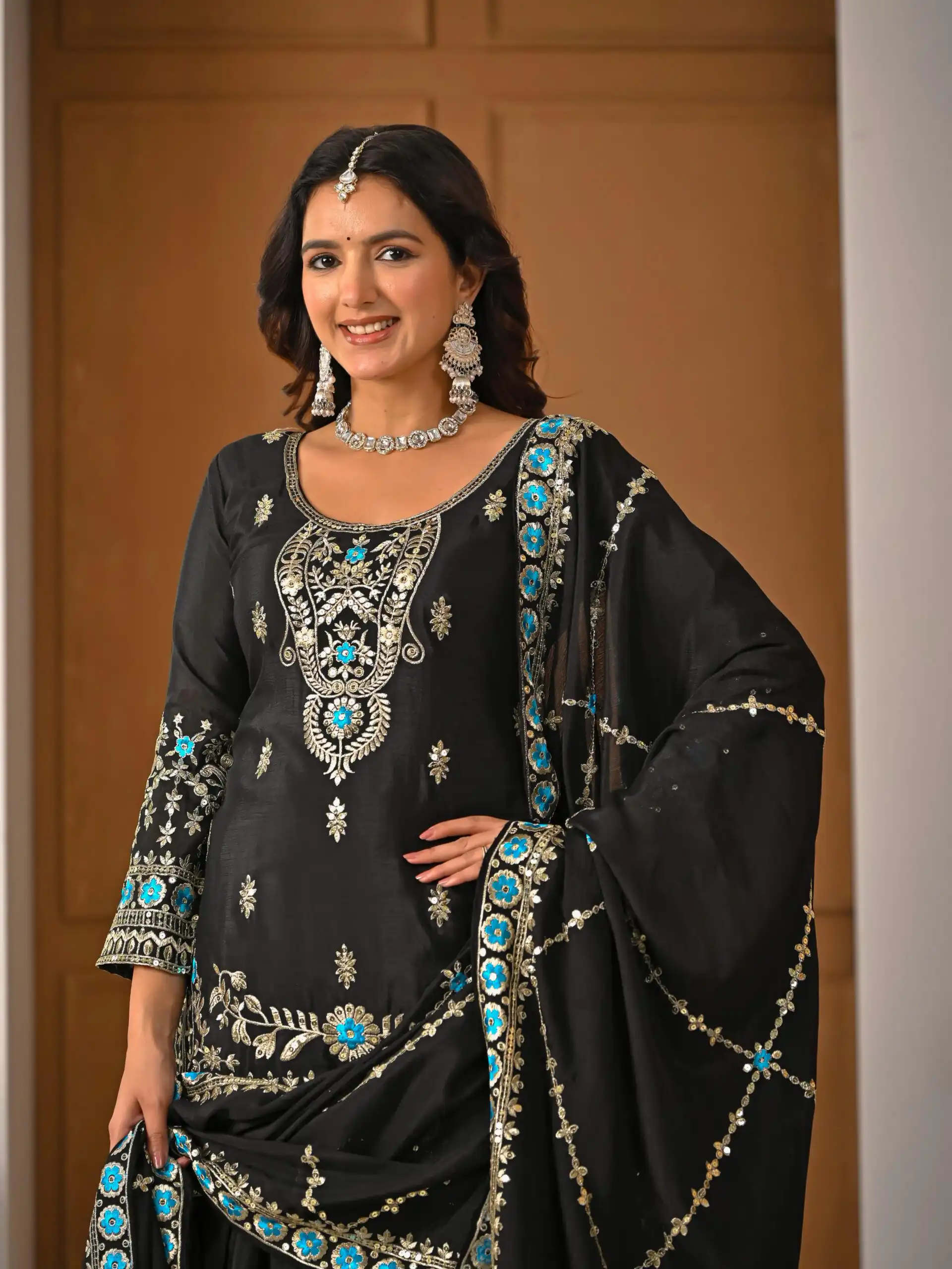 ND 5057 Black NC Vichitra Silk Salwar Suit with Embroidery Work. Special Price ₹2599. Delivery 4-6 Working Days. Shop now. | Jump Suits, Salwar suit, Casual Suits, Creative suits, Designer Suits, Palazzo Suits, Party Wear Suits, Patiala Suits, Straight Suits