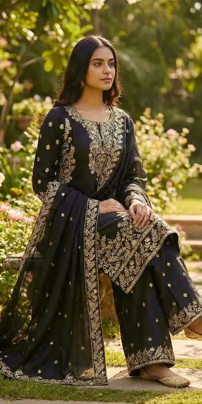 SRK 5316 Black Organza Silk Salwar Suit Perfect for Wedding, Party, Makar Sankranti, Eid, Durga Puja – . Affordable Price ₹2149. Delivery 4-6 Workin | Jump Suits, Salwar suit, Casual Suits, Creative suits, Designer Suits, Palazzo Suits, Party Wear Suits, Patiala Suits, Straight Suits