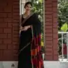 Black Soft Lilan Slab Border Work Saree