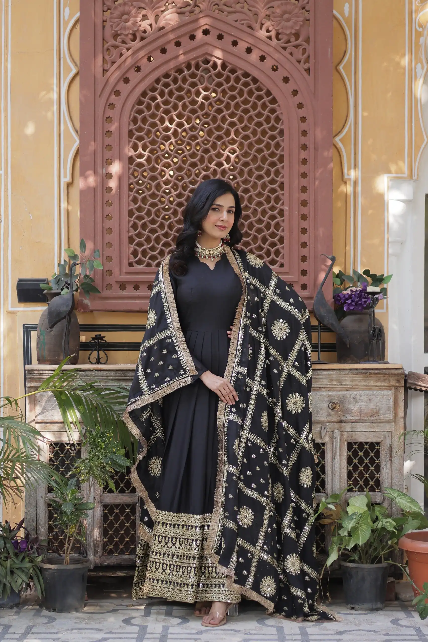 KA 1139 Black Star Georgette Gown Perfect for Wedding, Party, Onam, Mehendi, Traditional Day – . Affordable Price ₹3149. Delivery 4-6 Working Days. | Gowns, Bollywood Gowns, Creative Gowns, Designer Gowns, Embroidered Gowns, Party Wear Gowns