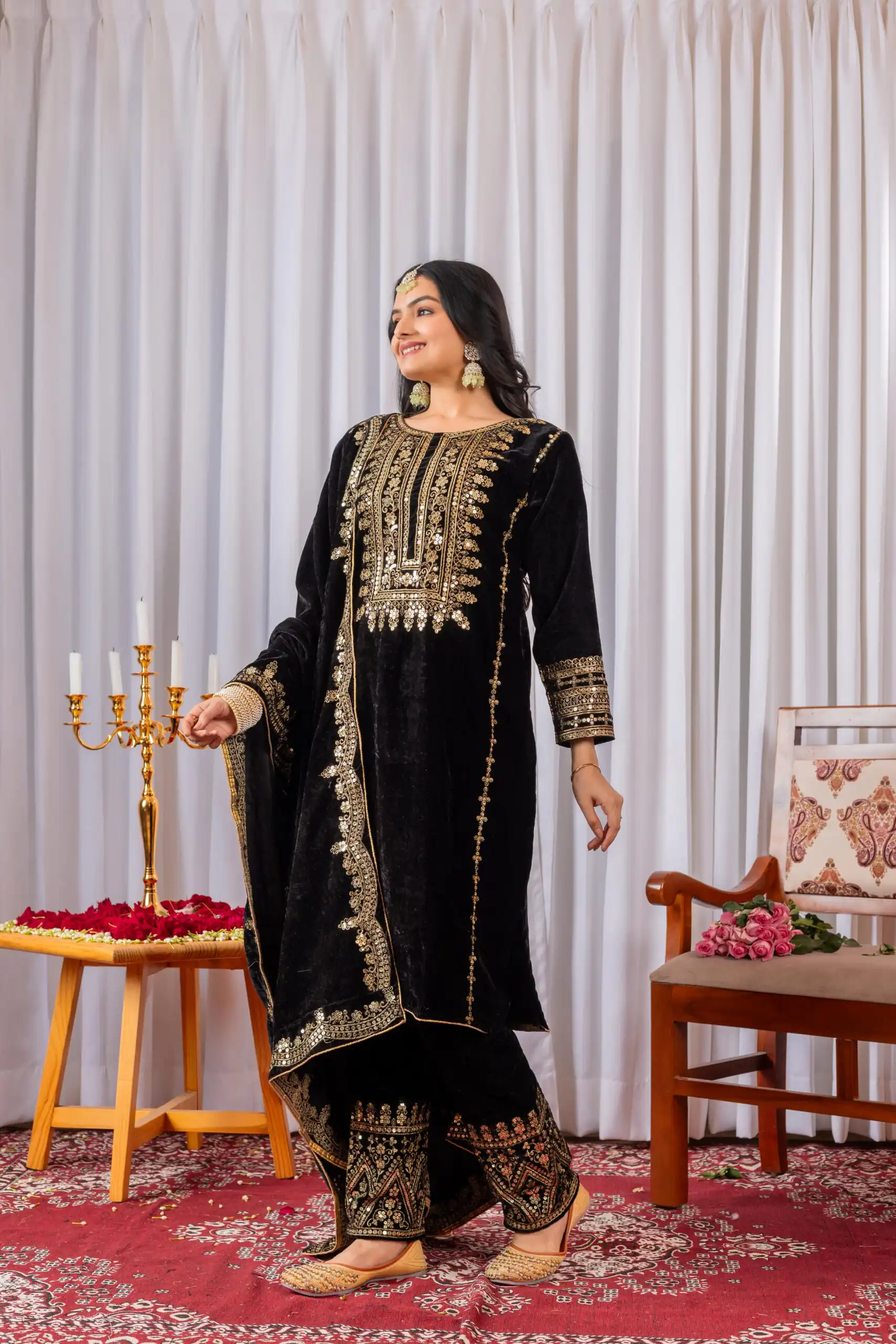AD 089 Black Viscose Velvet Salwar Suit with Embroidery Work. Affordable Price ₹1999. Delivery 4-6 Working Days. Shop now. | Jump Suits, Salwar suit, Casual Suits, Creative suits, Designer Suits, Palazzo Suits, Party Wear Suits, Patiala Suits, Straight Suits