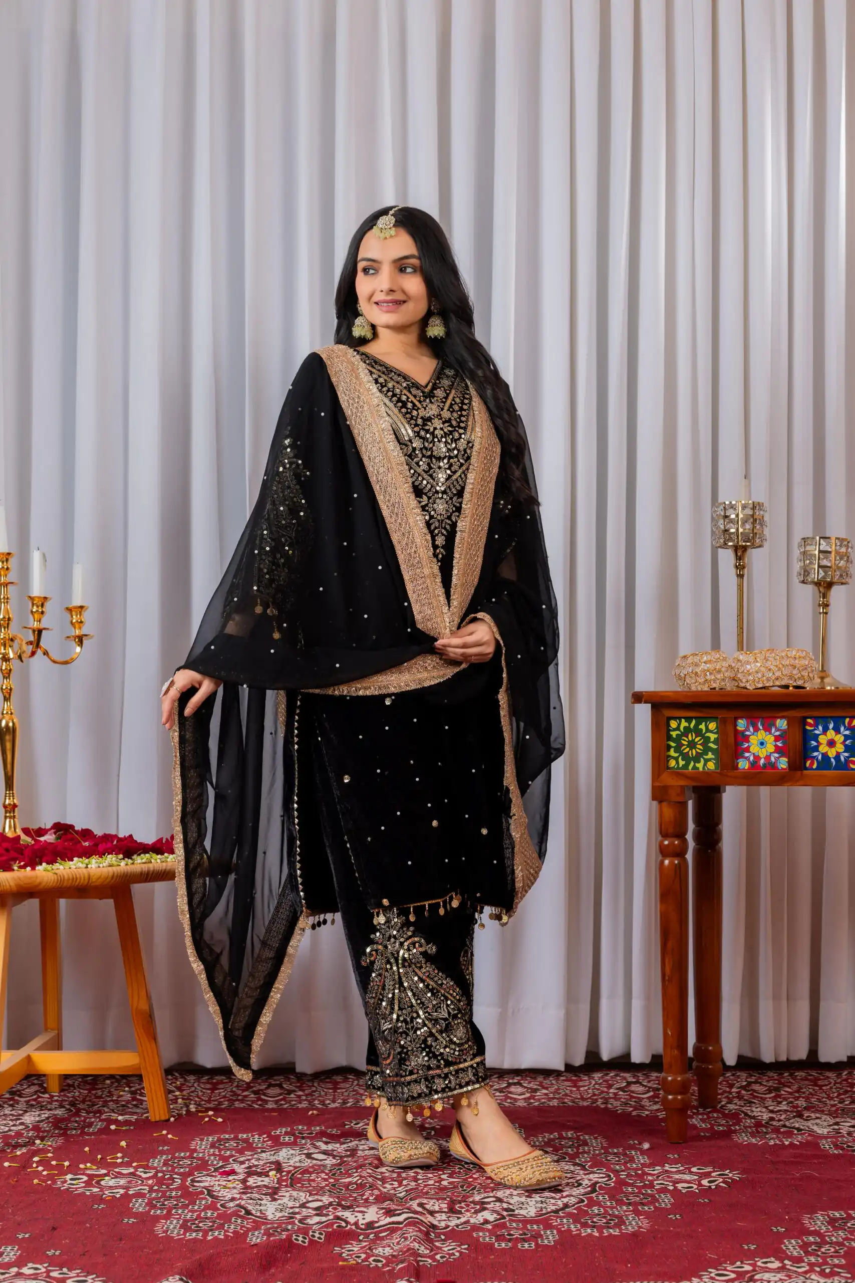 AD 134 Black Color Heavy Pure Viscose Velvet Embroidery Sharara Suit Wedding, Party, Festive, Events Etc. Expected Delivery  4-6 Working Days @2099/- | Jump Suits, Salwar suit, Casual Suits, Creative suits, Designer Suits, Palazzo Suits, Party Wear Suits, Patiala Suits, Straight Suits