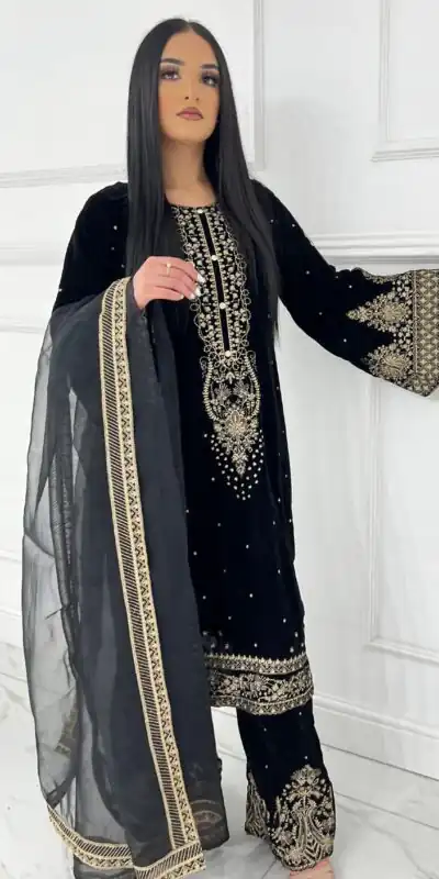 AD 222 Black Viscose Velvet Salwar Suit with Embroidery Work & Lace Work. Best Price ₹2099. Delivery 4-6 Working Days. Shop now. | Jump Suits, Salwar suit, Casual Suits, Creative suits, Designer Suits, Palazzo Suits, Party Wear Suits, Patiala Suits, Straight Suits