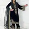Black Viscose Velvet Sequence Lace Work Salwar Suit