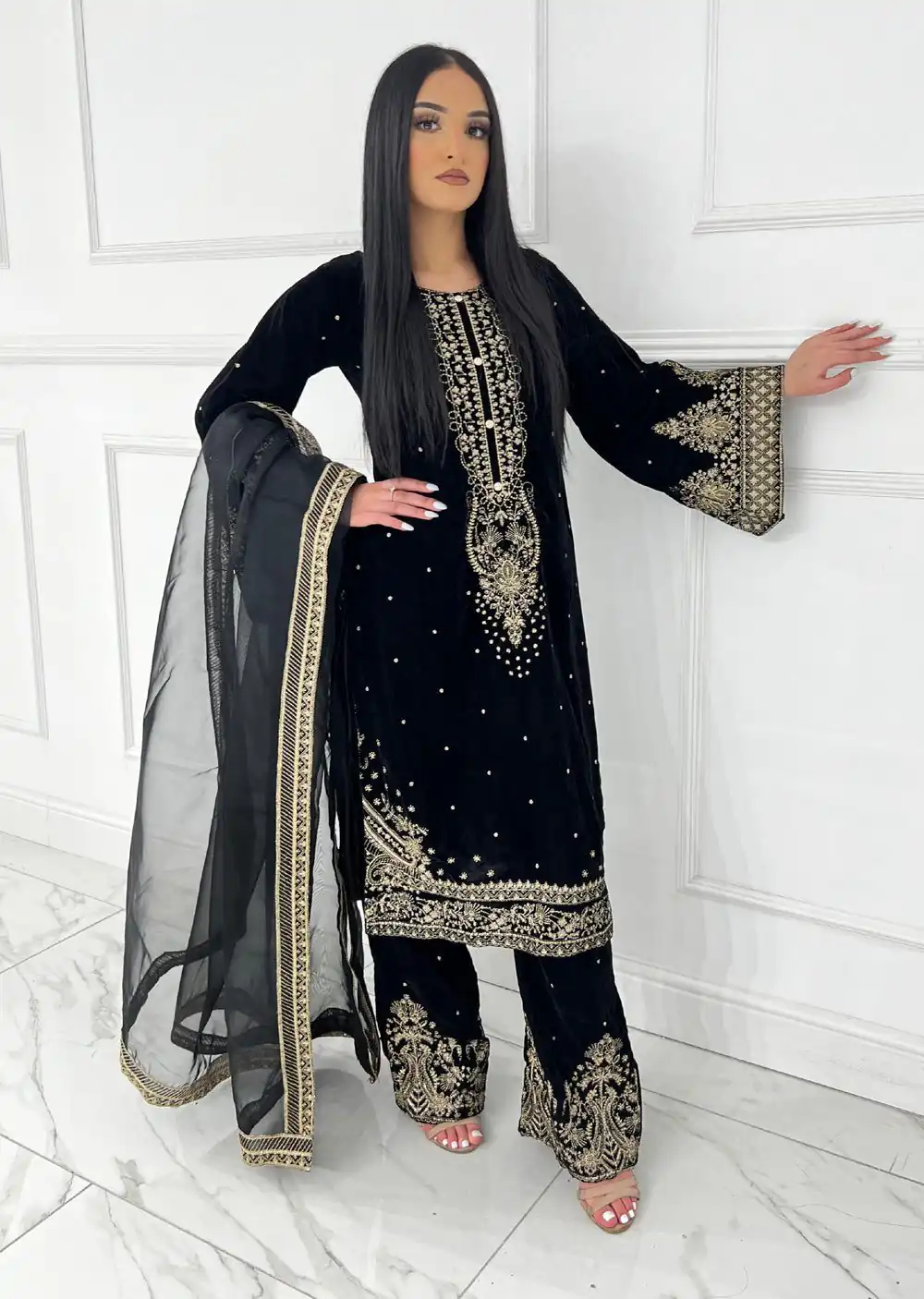 AD 222 Black Viscose Velvet Salwar Suit with Embroidery Work & Lace Work. Best Price ₹2099. Delivery 4-6 Working Days. Shop now. | Jump Suits, Salwar suit, Casual Suits, Creative suits, Designer Suits, Palazzo Suits, Party Wear Suits, Patiala Suits, Straight Suits