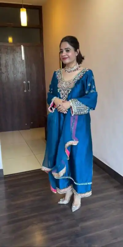 ST 170 Blue Cowrie Work & Embroidery Work Salwar Suit in Wine Vichitra Silk. Grab it for ₹2049. Delivery 4-6 Working Days. Shop now. | Jump Suits, Salwar suit, Casual Suits, Creative suits, Designer Suits, Palazzo Suits, Party Wear Suits, Patiala Suits, Straight Suits