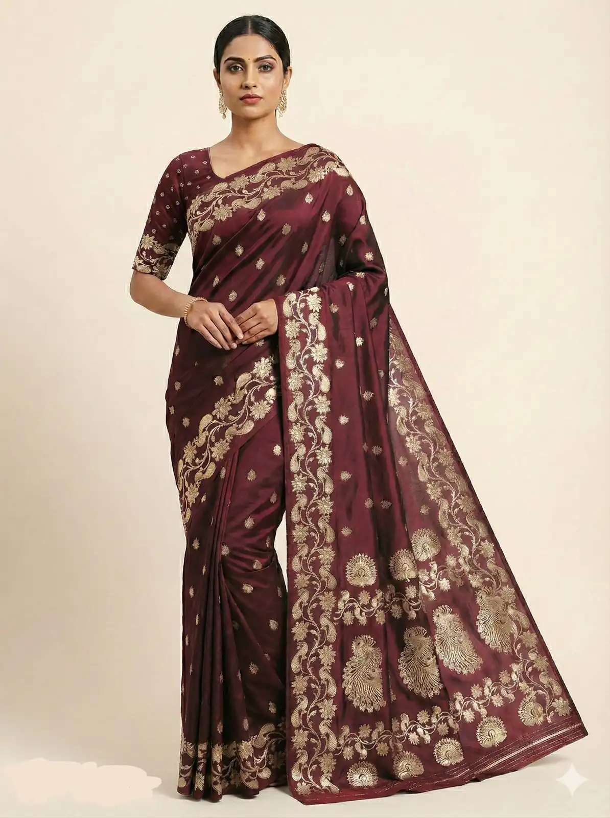 MB 213 Brown Color Zari Work & Lace Work Saree in Banarasi Soft. Grab it for ₹1899. Delivery 4-6 Working Days .Online Shop now. | Sarees, Bollywood Sarees, Creative Sarees, Designer Sarees, Embroidered Sarees, Ethnic Saree, Modern Digital sarees, Party Wear Sarees