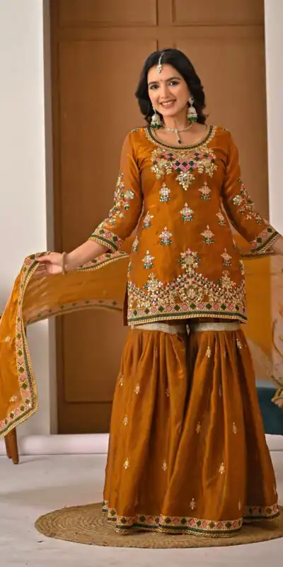ND 5056 Brown Fandy Silk Salwar Suit with Embroidery Work. Wedding, Party, Festive, Events Now at just ₹2649. Delivery 4-6 Working Days. Shop now. | Jump Suits, Salwar suit, Casual Suits, Creative suits, Designer Suits, Palazzo Suits, Party Wear Suits, Patiala Suits, Straight Suits