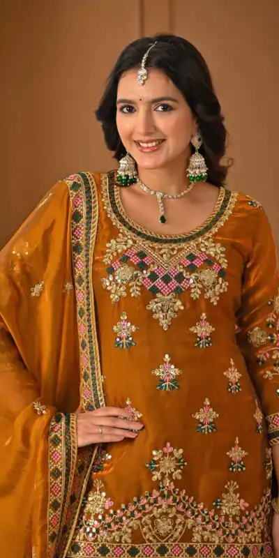 ND 5056 Brown Fandy Silk Salwar Suit with Embroidery Work. Wedding, Party, Festive, Events Now at just ₹2649. Delivery 4-6 Working Days. Shop now. | Jump Suits, Salwar suit, Casual Suits, Creative suits, Designer Suits, Palazzo Suits, Party Wear Suits, Patiala Suits, Straight Suits