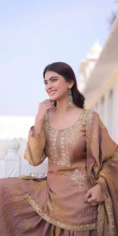 KA 1229 Brown Fendi Crush Salwar Suit Perfect for Wedding, Party, Onam, Temple Visit, Traditional Day – . Best Price ₹2399. Delivery 4-6 Working Days. | Jump Suits, Salwar suit, Casual Suits, Creative suits, Designer Suits, Palazzo Suits, Party Wear Suits, Patiala Suits, Straight Suits