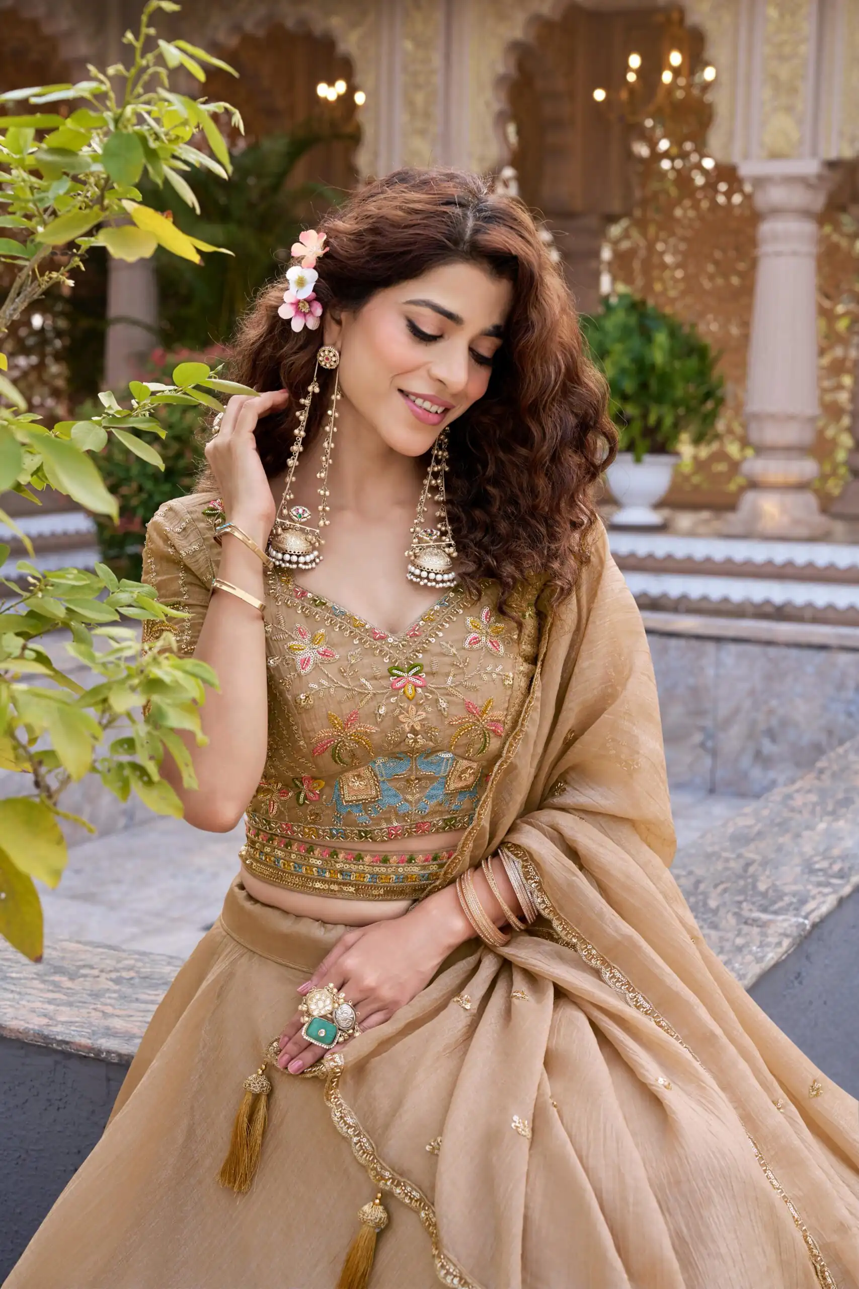 Ram 160 Chiku Color Crunchy Lehenga Choli with Embroidery Work. Online Festive Deal ₹3199. Delivery 4-6 Working Days. Shop now. | Lehenga, Bollywood Lehenga, Creative Lehenga, Designer Lehenga, Embroidered Lehenga, Party Wear Lehenga