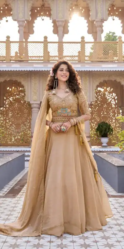 Ram 160 Chiku Color Crunchy Lehenga Choli with Embroidery Work. Online Festive Deal ₹3199. Delivery 4-6 Working Days. Shop now. | Lehenga, Bollywood Lehenga, Creative Lehenga, Designer Lehenga, Embroidered Lehenga, Party Wear Lehenga