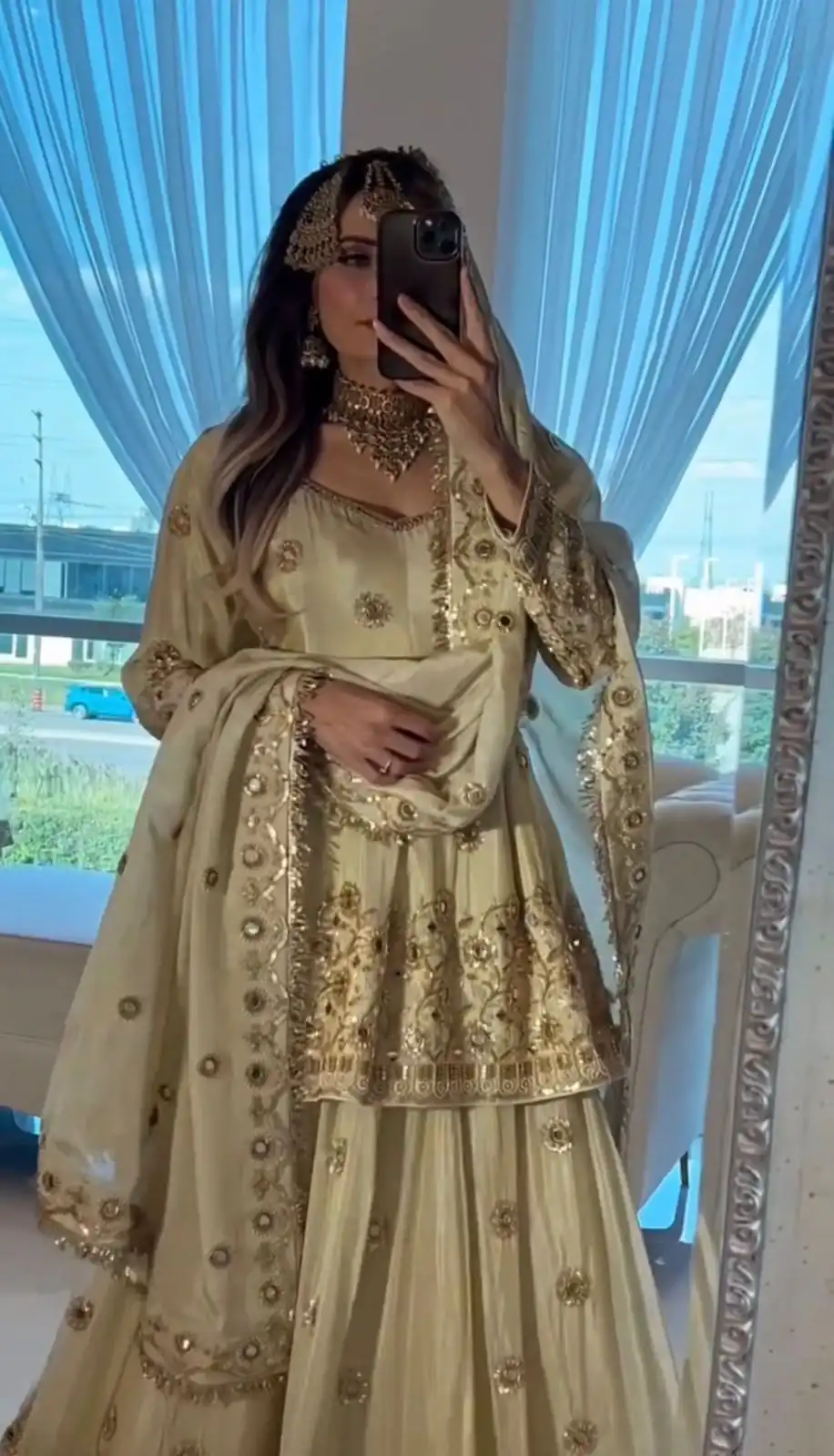 ST 1159 Cream Chinon Lehenga Choli with Embroidery Work & Mirror Work. Grab it for ₹2549. Delivery 4-6 Working Days. Shop now. | Lehenga, Bollywood Lehenga, Creative Lehenga, Designer Lehenga, Embroidered Lehenga, Party Wear Lehenga