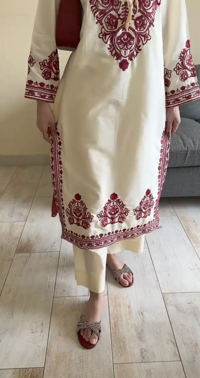 DC 108 Cream Color Natural Crep Salwar Suit with Embroidery Work. Wedding, Party, Festive, Best Price ₹1849. Delivery 4-6 Working Days. Shop now. | Jump Suits, Salwar suit, Casual Suits, Creative suits, Designer Suits, Palazzo Suits, Party Wear Suits, Patiala Suits, Straight Suits