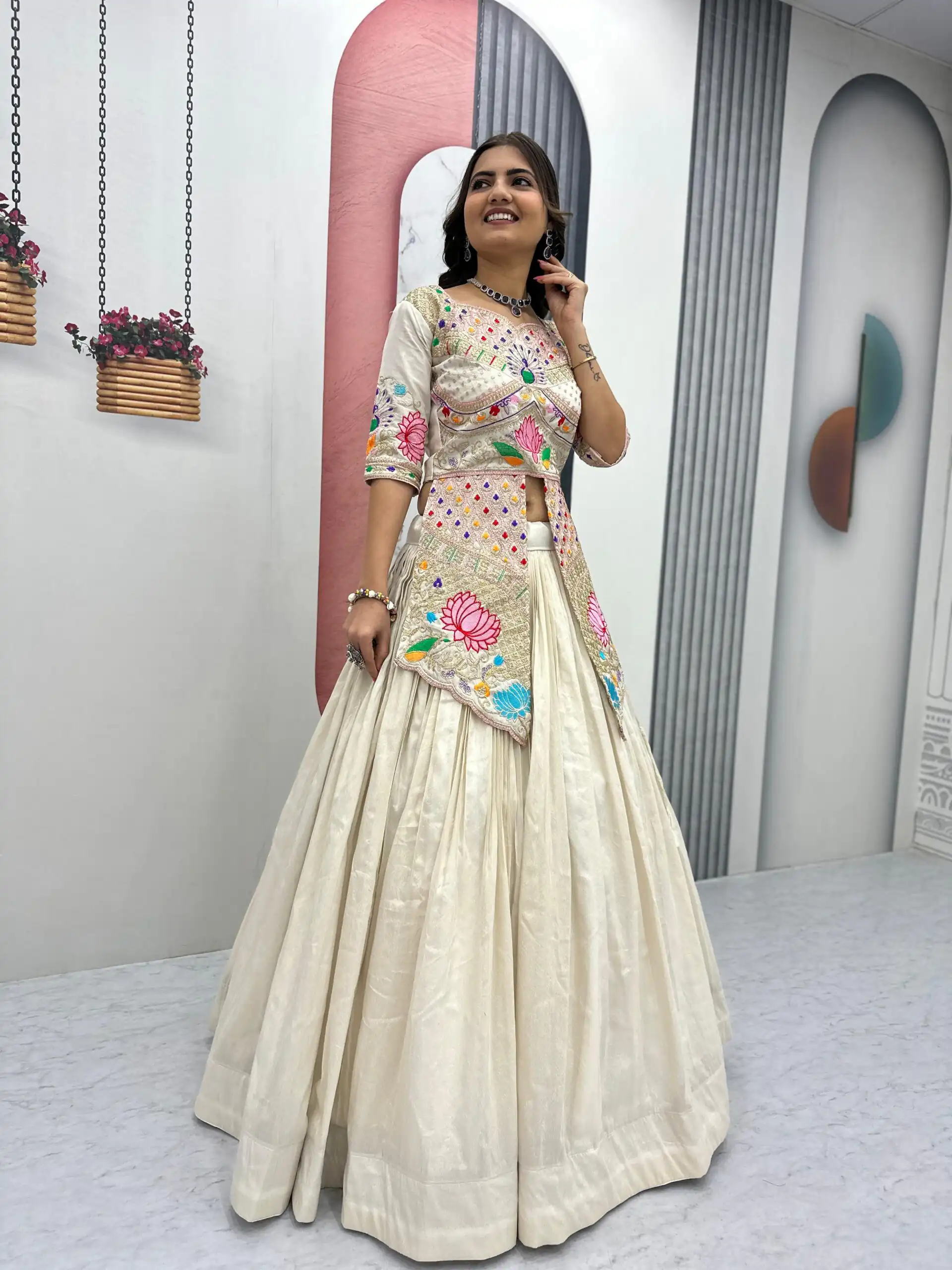 PC 557 Cream Simar Cosmos Lehenga Choli Perfect for Wedding, Party, Lohri, Baby Shower, Housewarming – . Introductory Price ₹2649. Delivery 4-6 Workin | Lehenga, Bollywood Lehenga, Creative Lehenga, Designer Lehenga, Embroidered Lehenga, Party Wear Lehenga