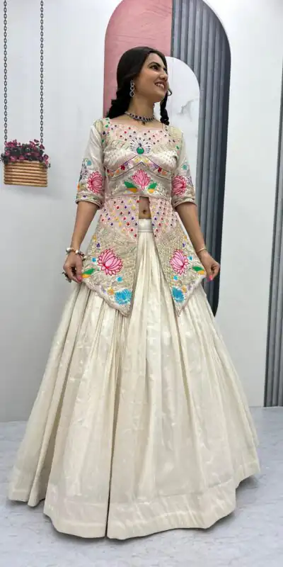 PC 557 Cream Simar Cosmos Lehenga Choli Perfect for Wedding, Party, Lohri, Baby Shower, Housewarming – . Introductory Price ₹2649. Delivery 4-6 Workin | Lehenga, Bollywood Lehenga, Creative Lehenga, Designer Lehenga, Embroidered Lehenga, Party Wear Lehenga