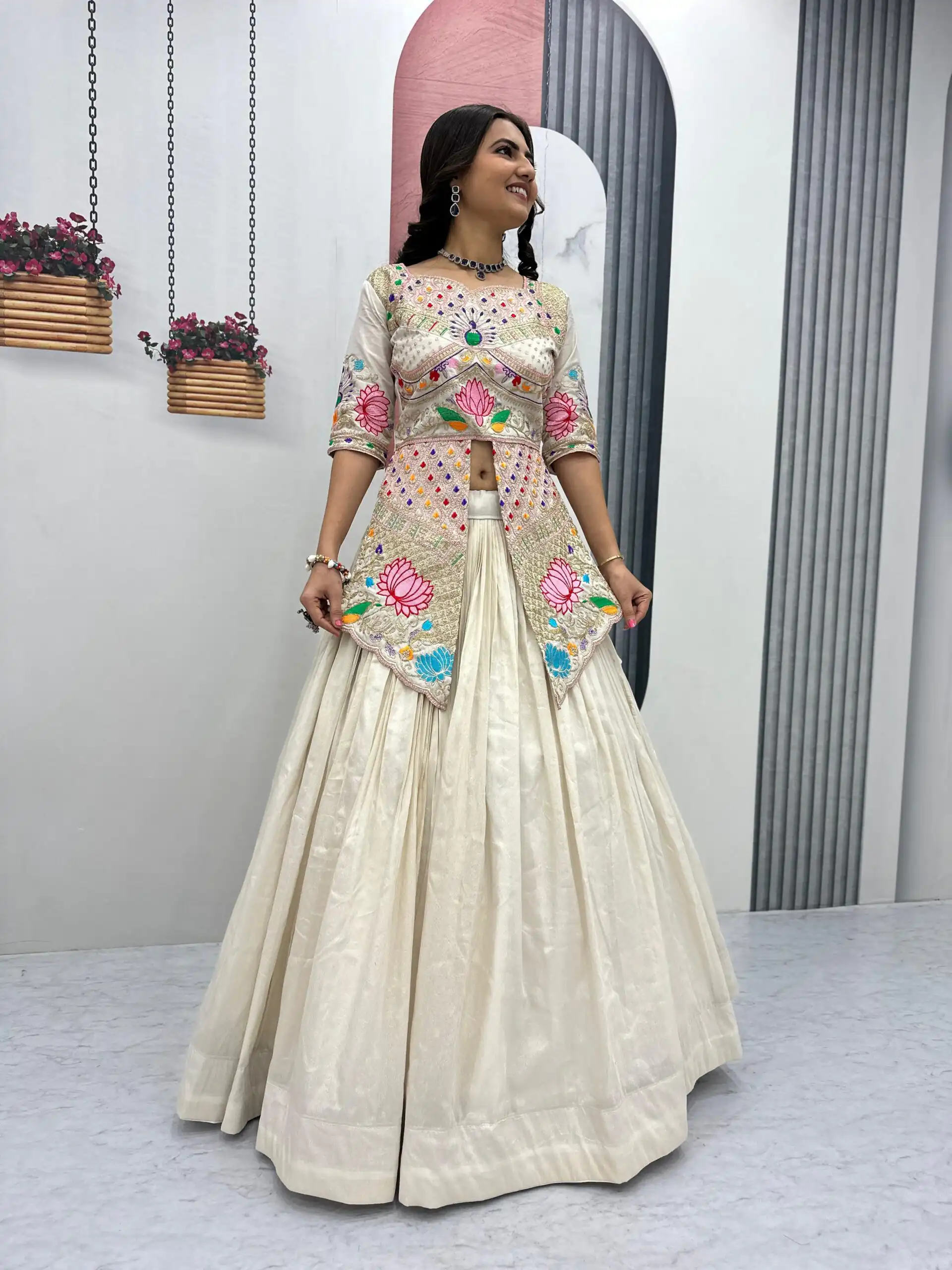 PC 557 Cream Simar Cosmos Lehenga Choli Perfect for Wedding, Party, Lohri, Baby Shower, Housewarming – . Introductory Price ₹2649. Delivery 4-6 Workin | Lehenga, Bollywood Lehenga, Creative Lehenga, Designer Lehenga, Embroidered Lehenga, Party Wear Lehenga